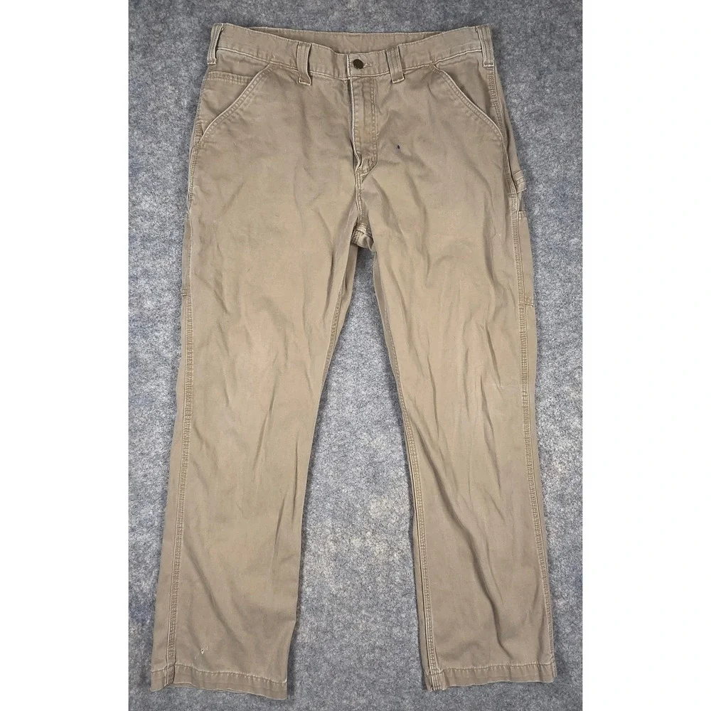 Carhartt B324 DKH Relaxed Fit Canvas Carpenter Pants Mens 36x32 Tan Distressed